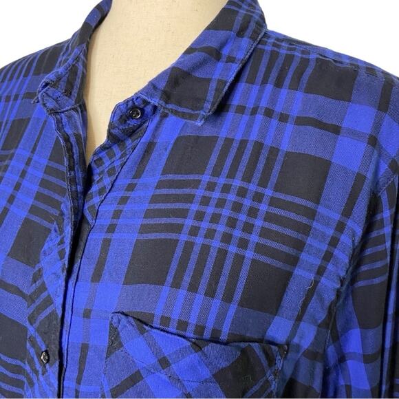 Gap Factory Double Pocket Button Down Shirt In Blue Plaid Women’s Size XL - Picture 3 of 7